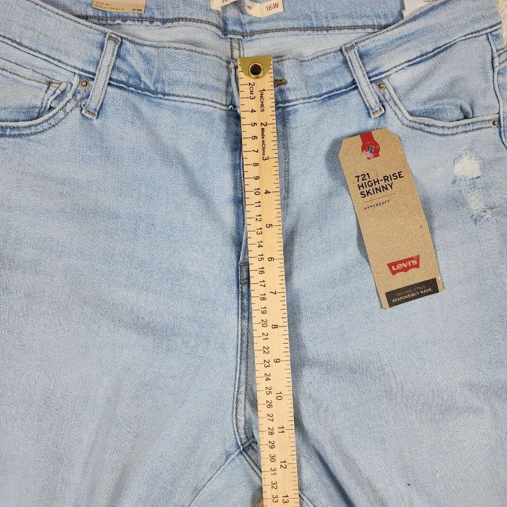 Levis Skinny Jeans Womens 16 W Blue Sculpt 721 Hypersoft Stretch Distressed Pant